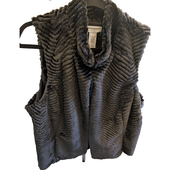 ALFRED DUNNER Vest Women’s Black Soft Faux Fur Lined Pockets Relaxed Fit Large - Picture 6 of 11